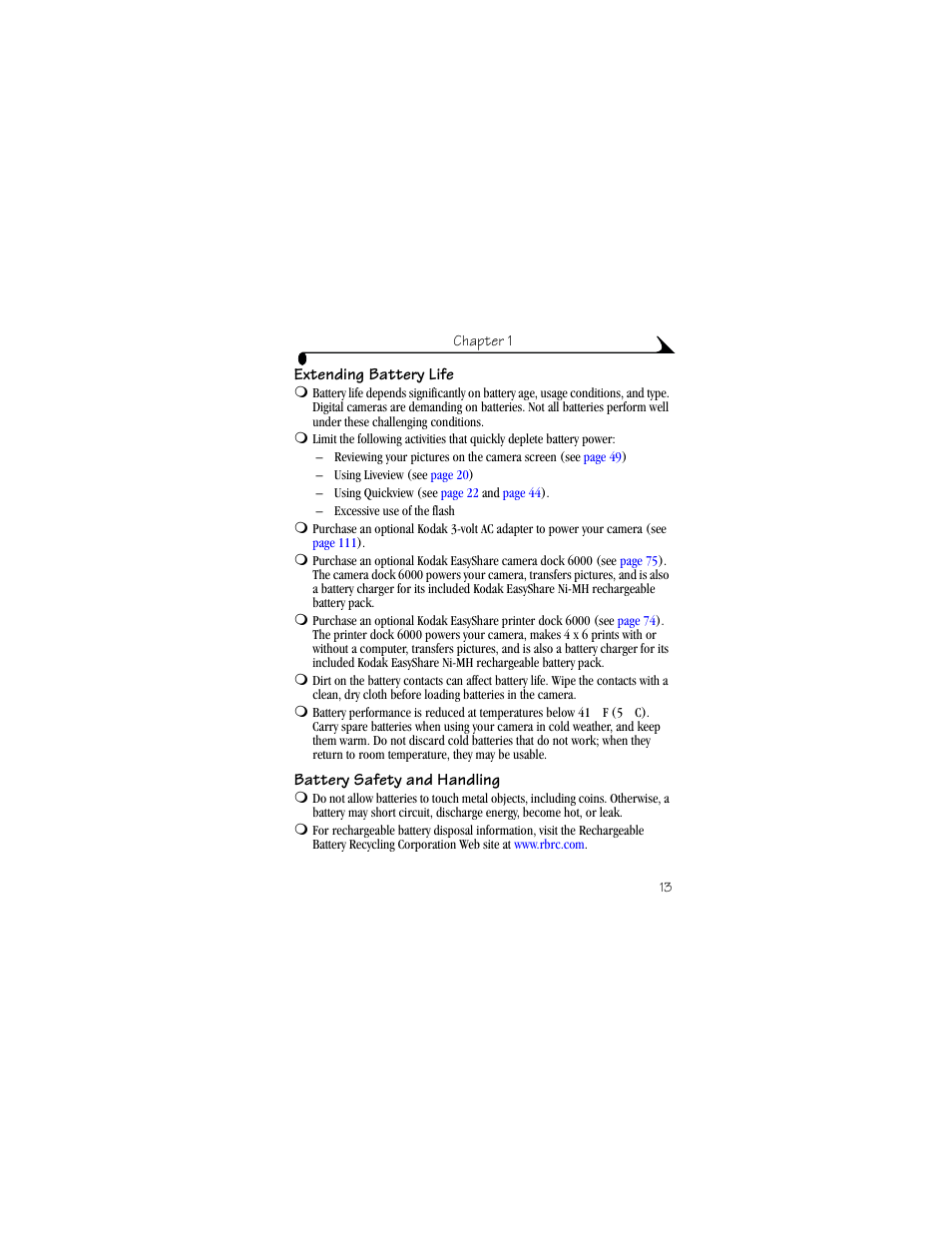 Extending battery life, Battery safety and handling | Kodak DX6440 User Manual | Page 25 / 134