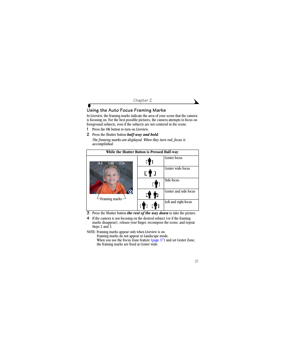 Using the auto focus framing marks | Kodak DX6440 User Manual | Page 33 / 134