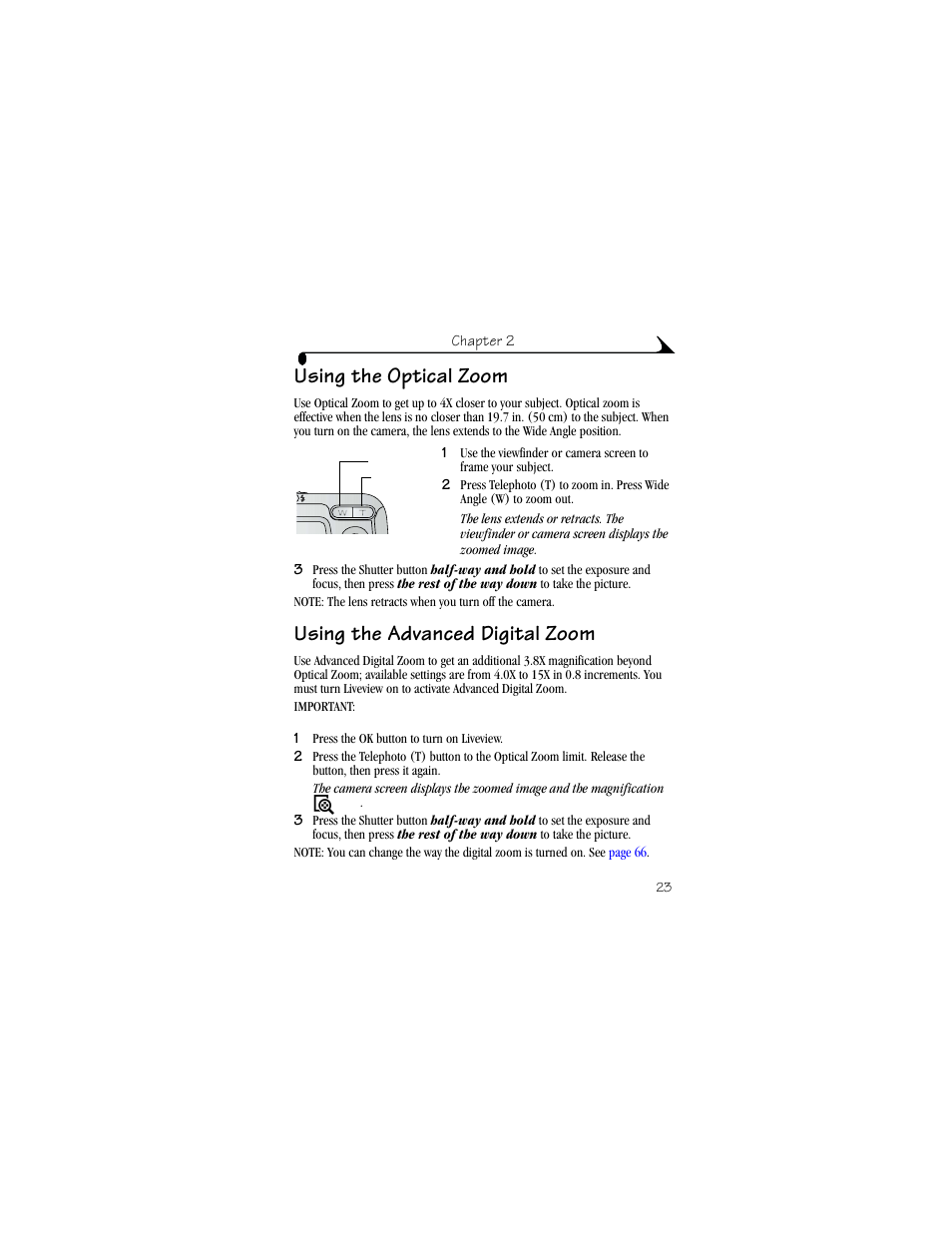 Using the optical zoom, Using the advanced digital zoom | Kodak DX6440 User Manual | Page 35 / 134