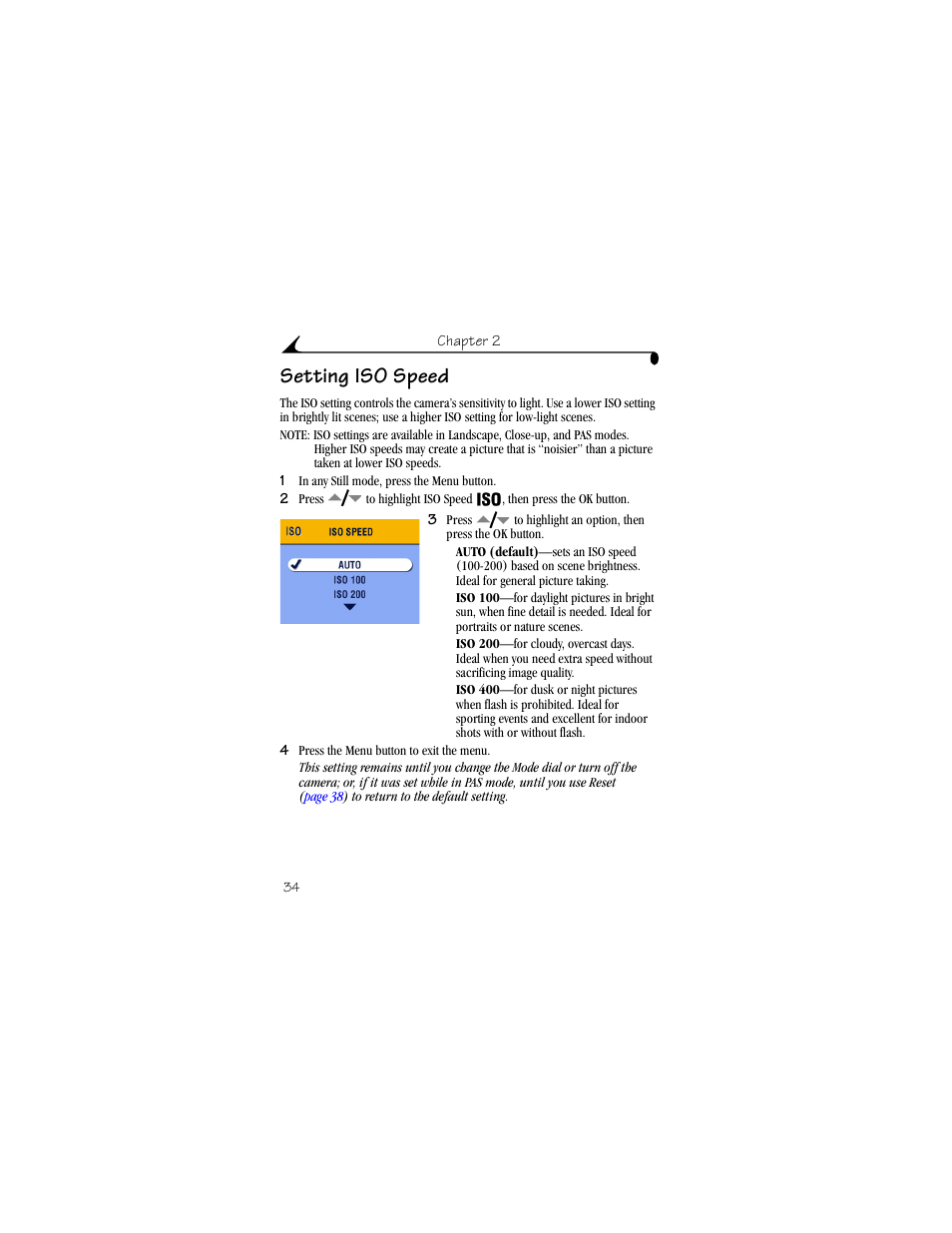 Setting iso speed | Kodak DX6440 User Manual | Page 46 / 134