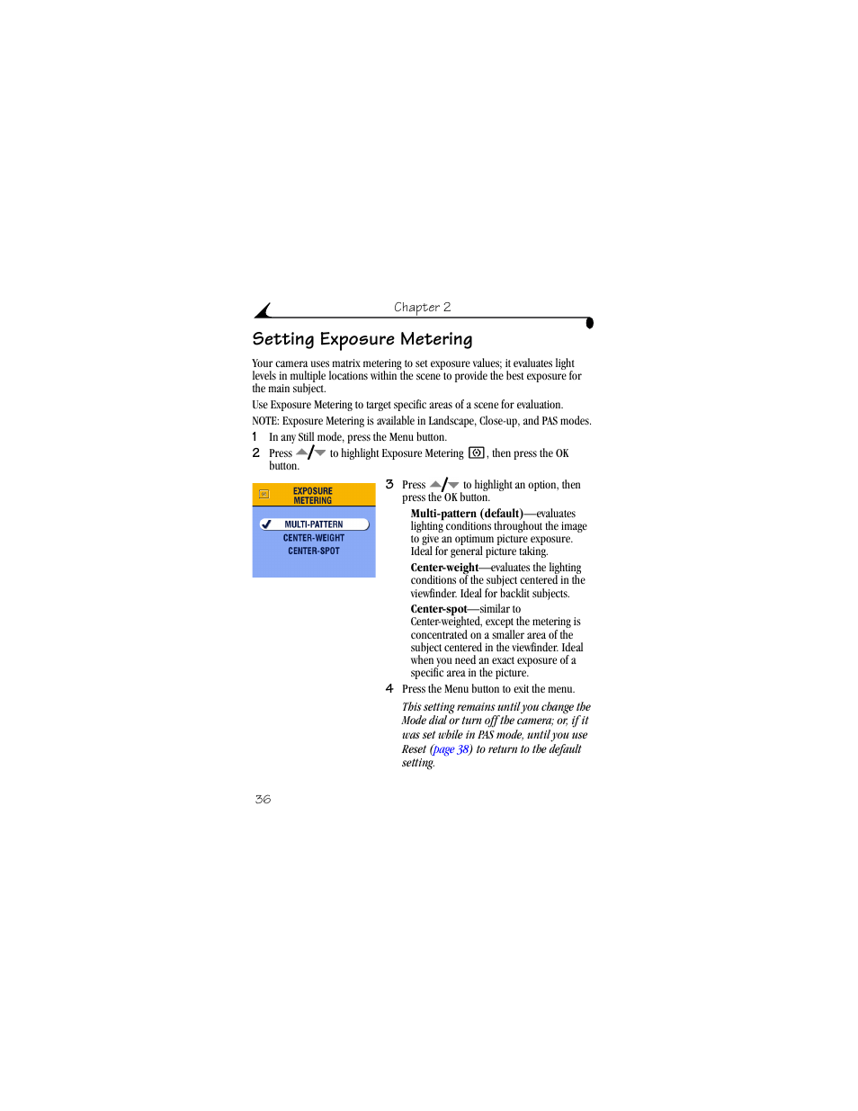 Setting exposure metering | Kodak DX6440 User Manual | Page 48 / 134