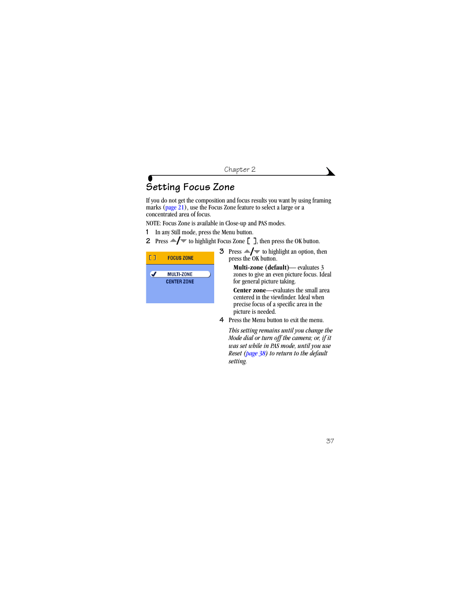 Setting focus zone | Kodak DX6440 User Manual | Page 49 / 134