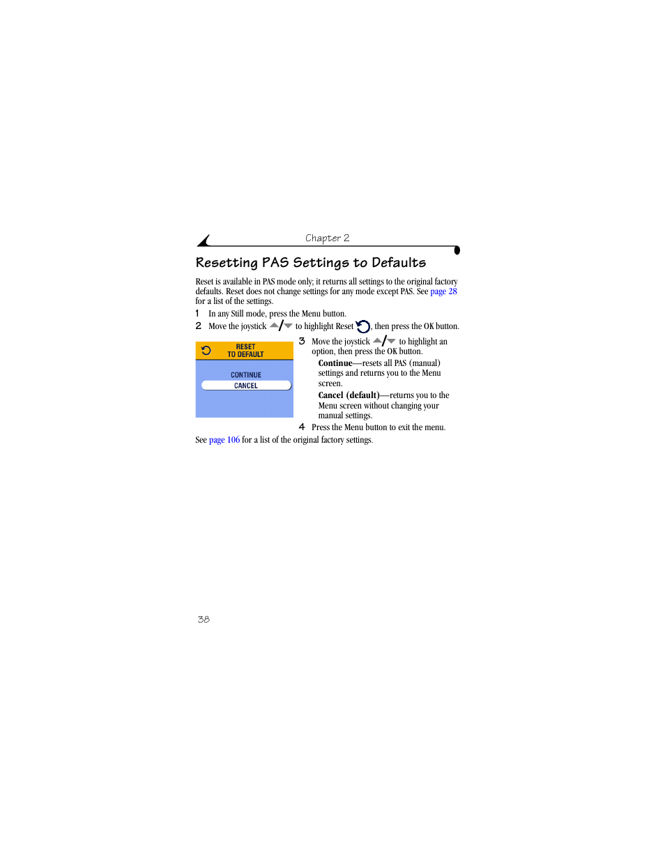 Resetting pas settings to defaults | Kodak DX6440 User Manual | Page 50 / 134