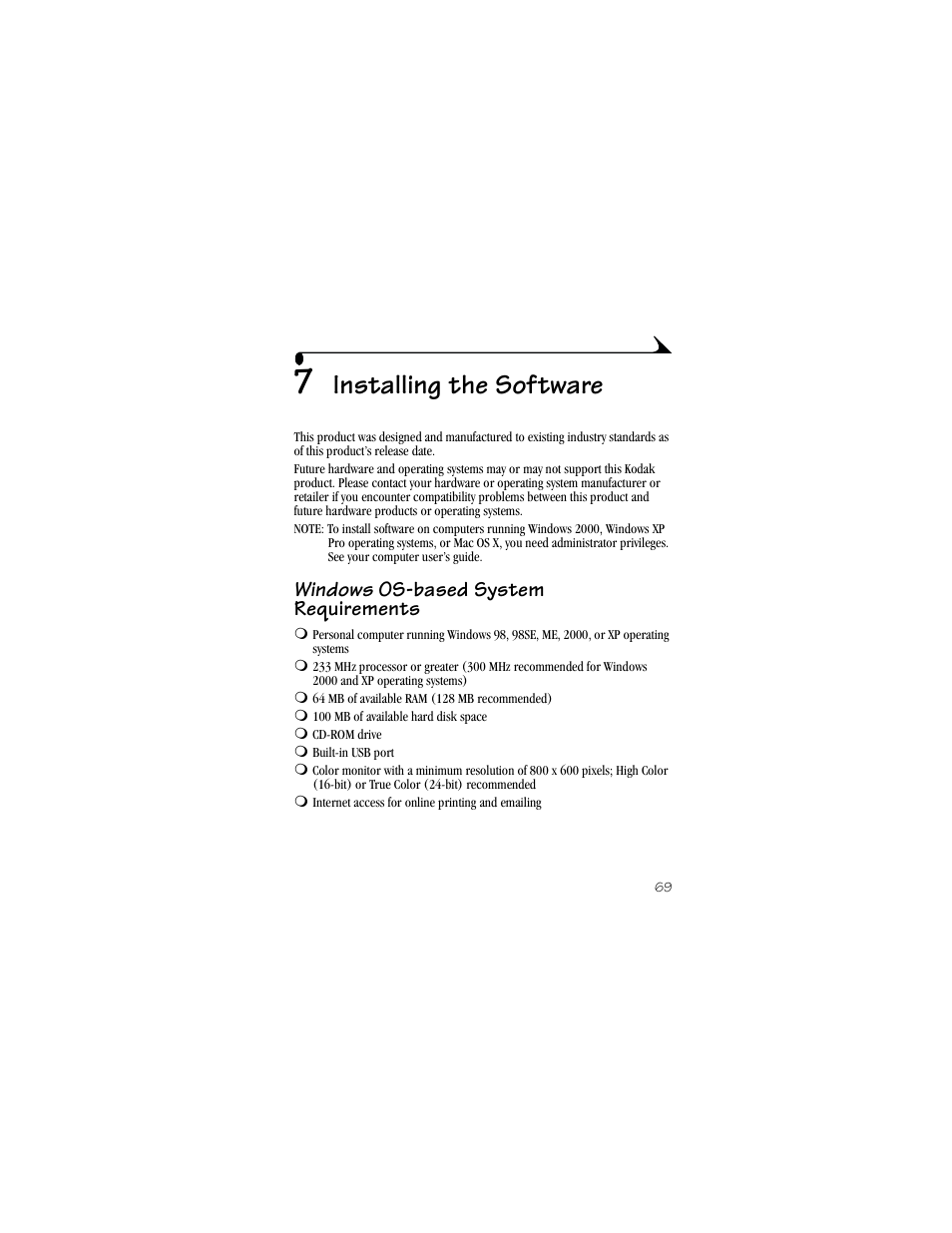 7 installing the software, Windows os-based system requiements, Windows os-based system requirements | Installing the software | Kodak DX6440 User Manual | Page 81 / 134