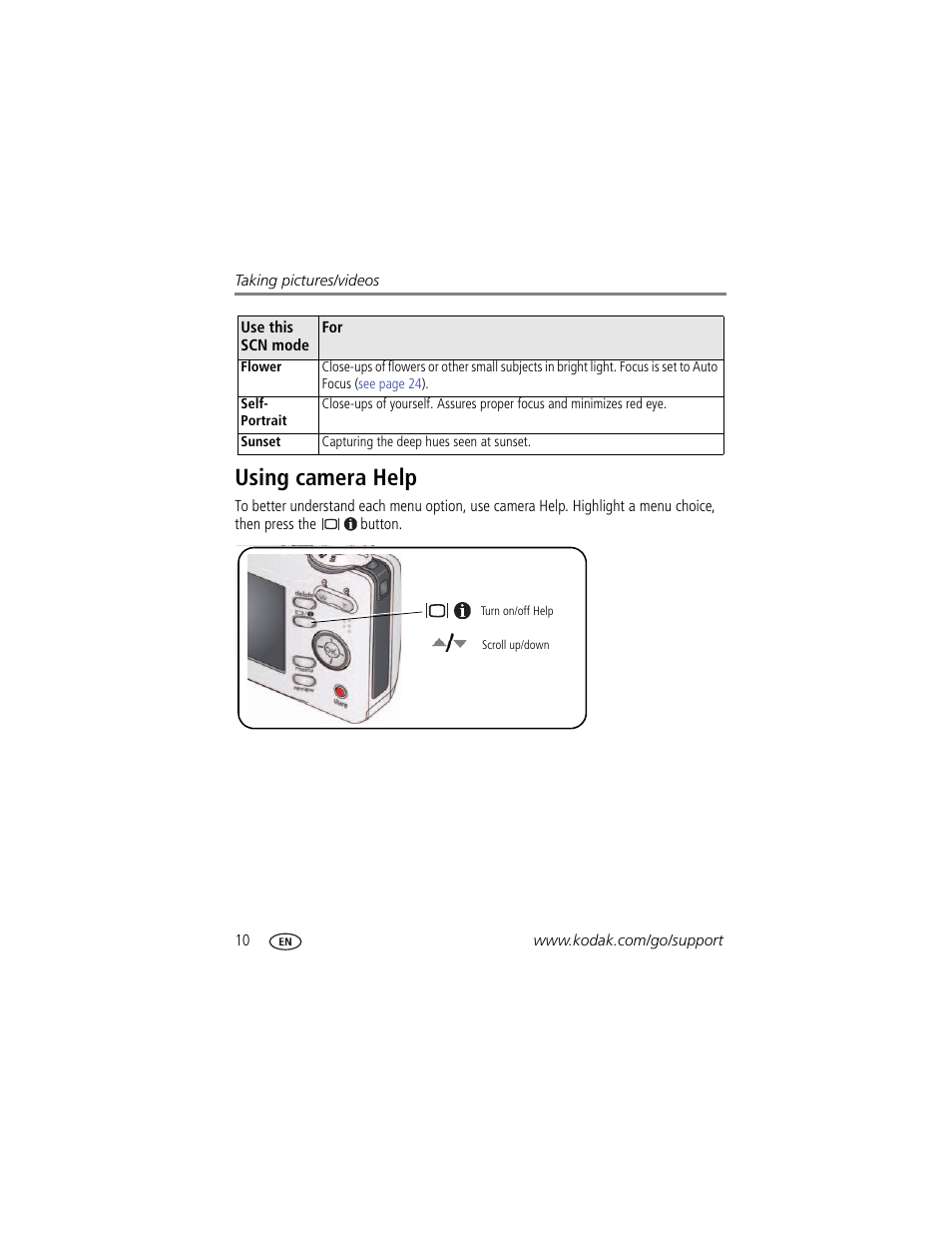 Using camera help | Kodak EASYSHARE C813 User Manual | Page 16 / 70