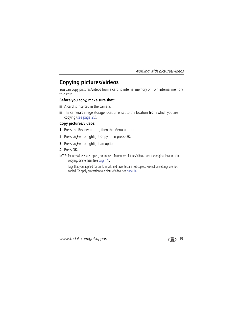 Copying pictures/videos | Kodak EASYSHARE C813 User Manual | Page 25 / 70