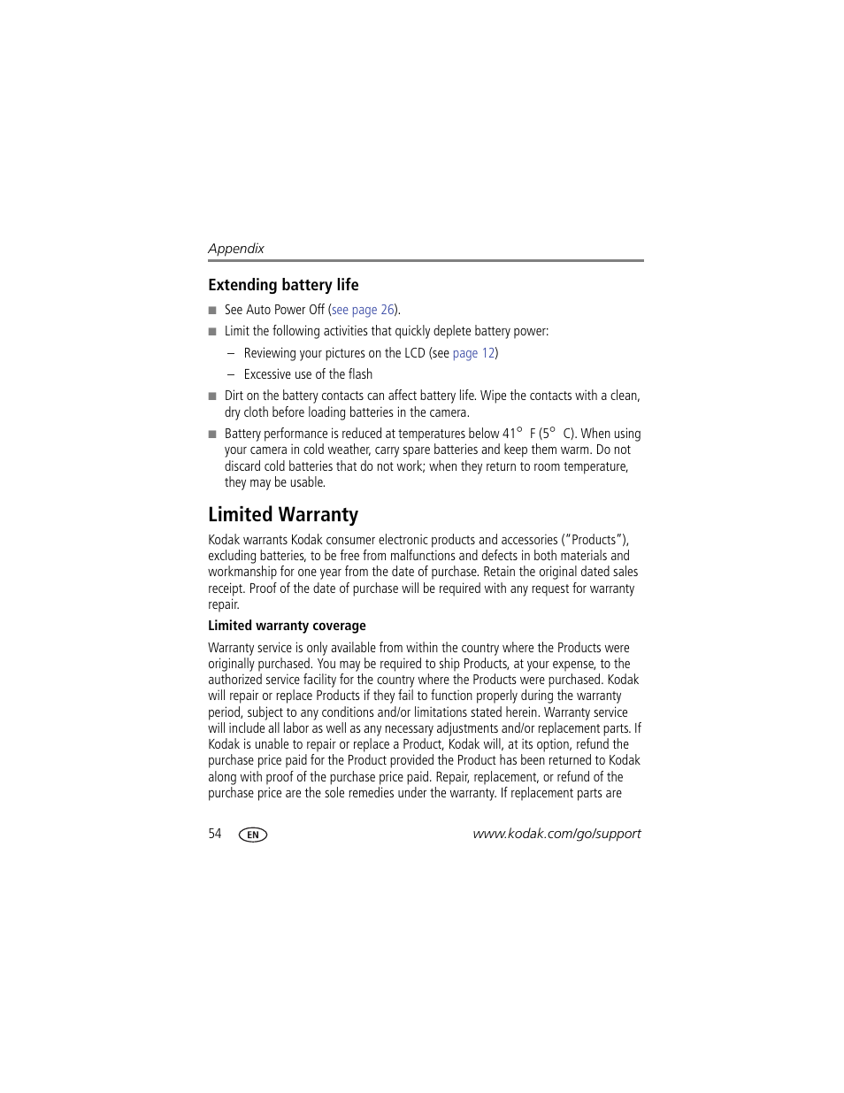 Extending battery life, Limited warranty, Before | Kodak EASYSHARE C813 User Manual | Page 60 / 70