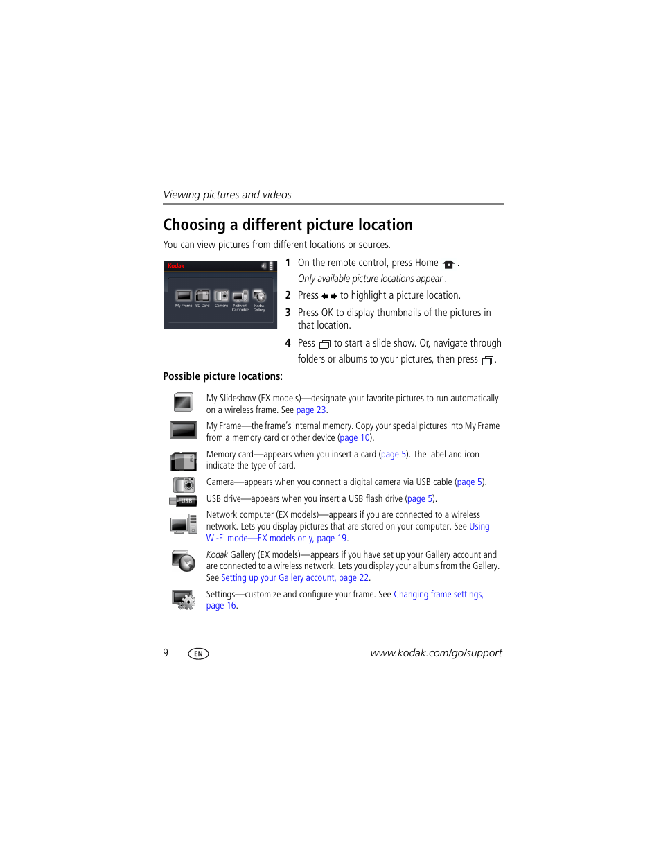 Choosing a different picture location | Kodak EX-811 User Manual | Page 16 / 53