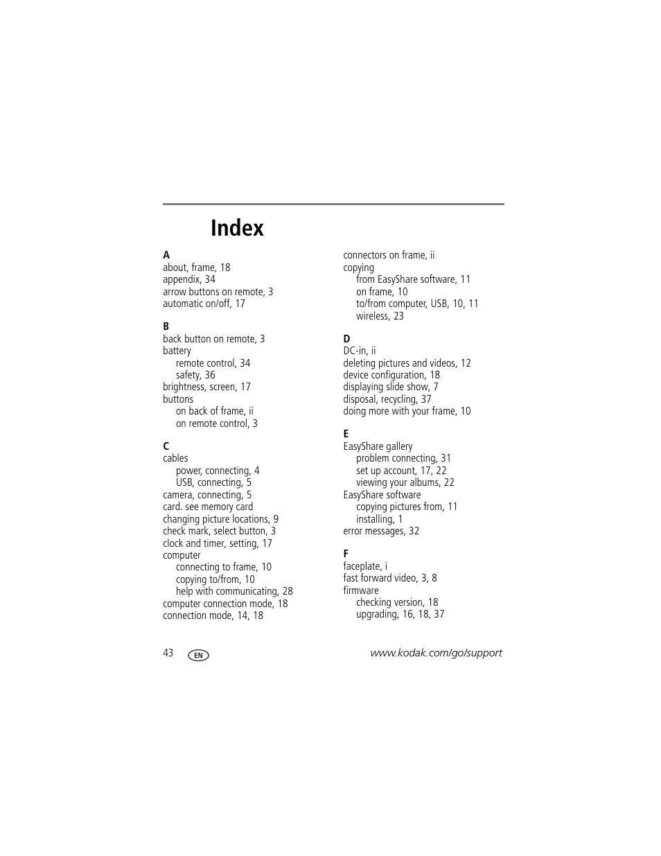 Index | Kodak EX-811 User Manual | Page 50 / 53