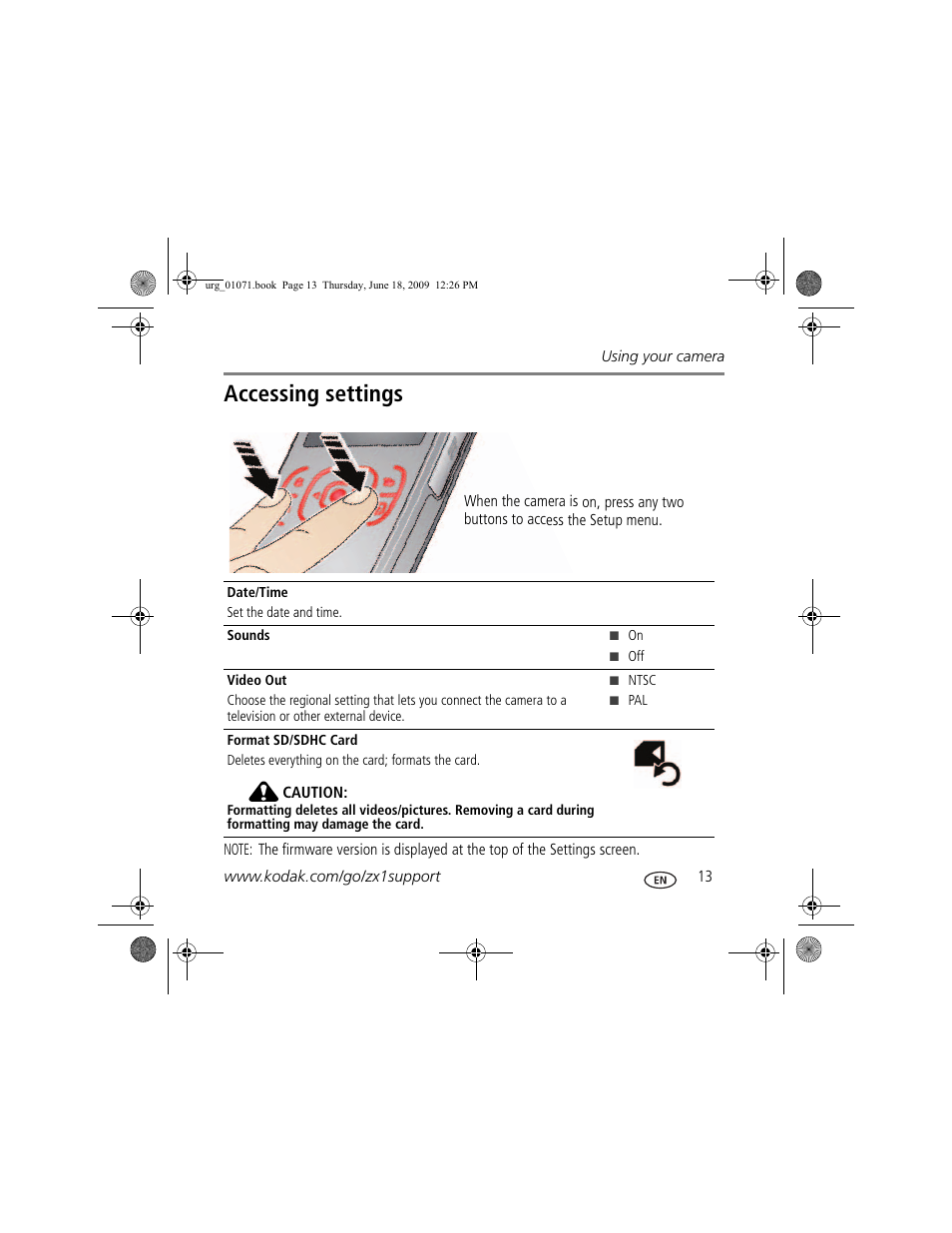 Accessing settings | Kodak Zx1 User Manual | Page 13 / 25