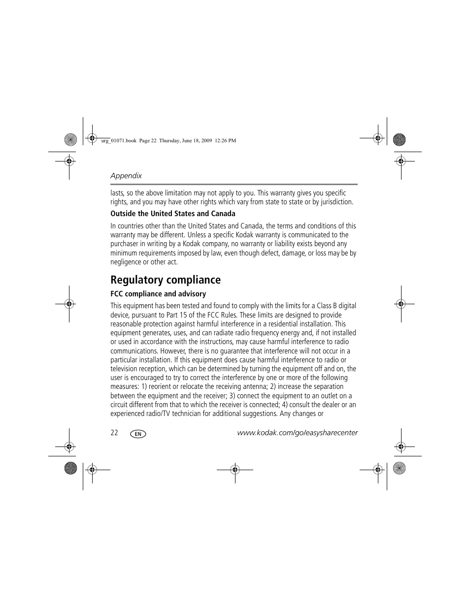 Regulatory compliance | Kodak Zx1 User Manual | Page 22 / 25