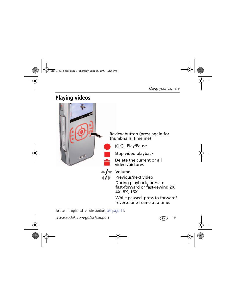 Playing videos | Kodak Zx1 User Manual | Page 9 / 25