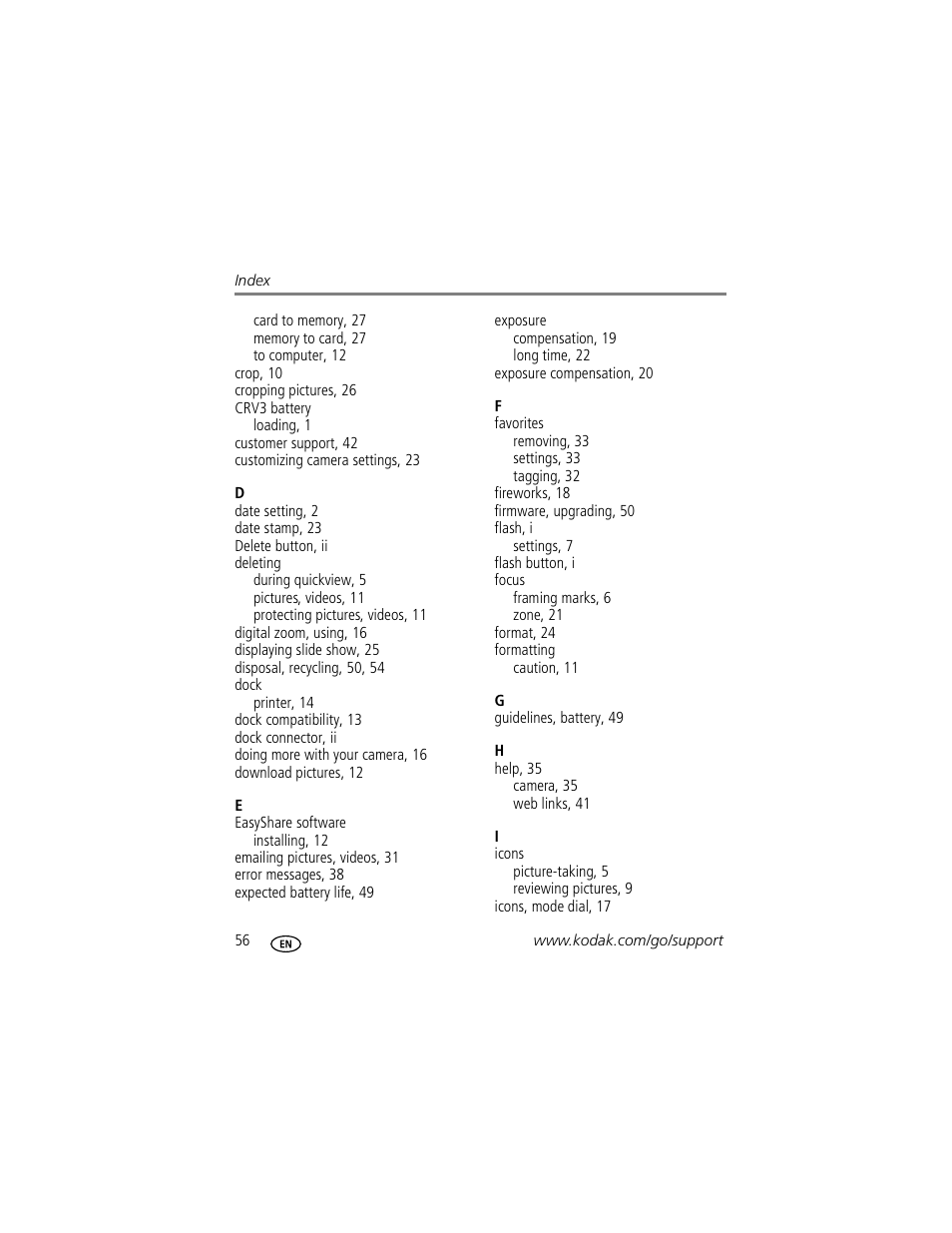 Kodak EasyShare C433 User Manual | Page 62 / 66