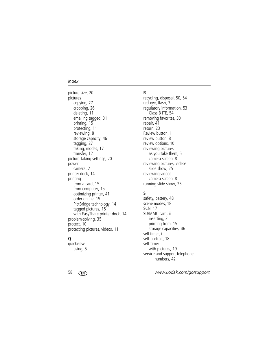 Kodak EasyShare C433 User Manual | Page 64 / 66