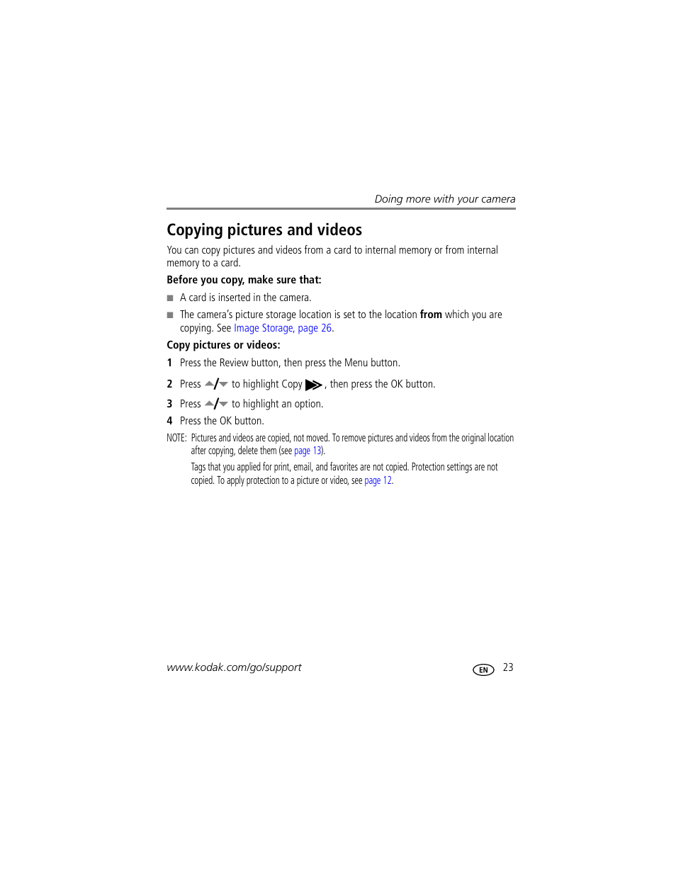 Copying pictures and videos | Kodak EasyShare C530 User Manual | Page 29 / 71