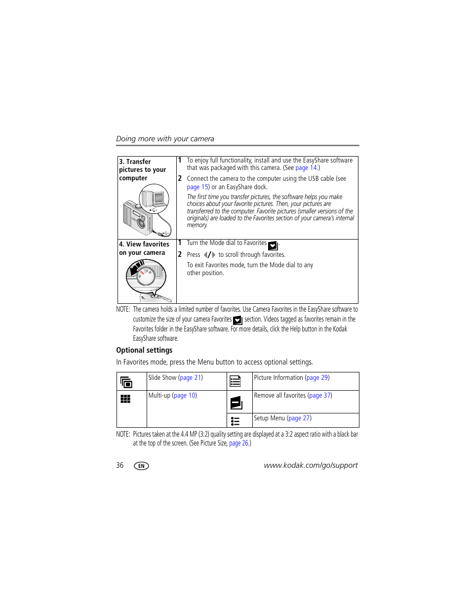 Optional settings | Kodak EasyShare C530 User Manual | Page 42 / 71