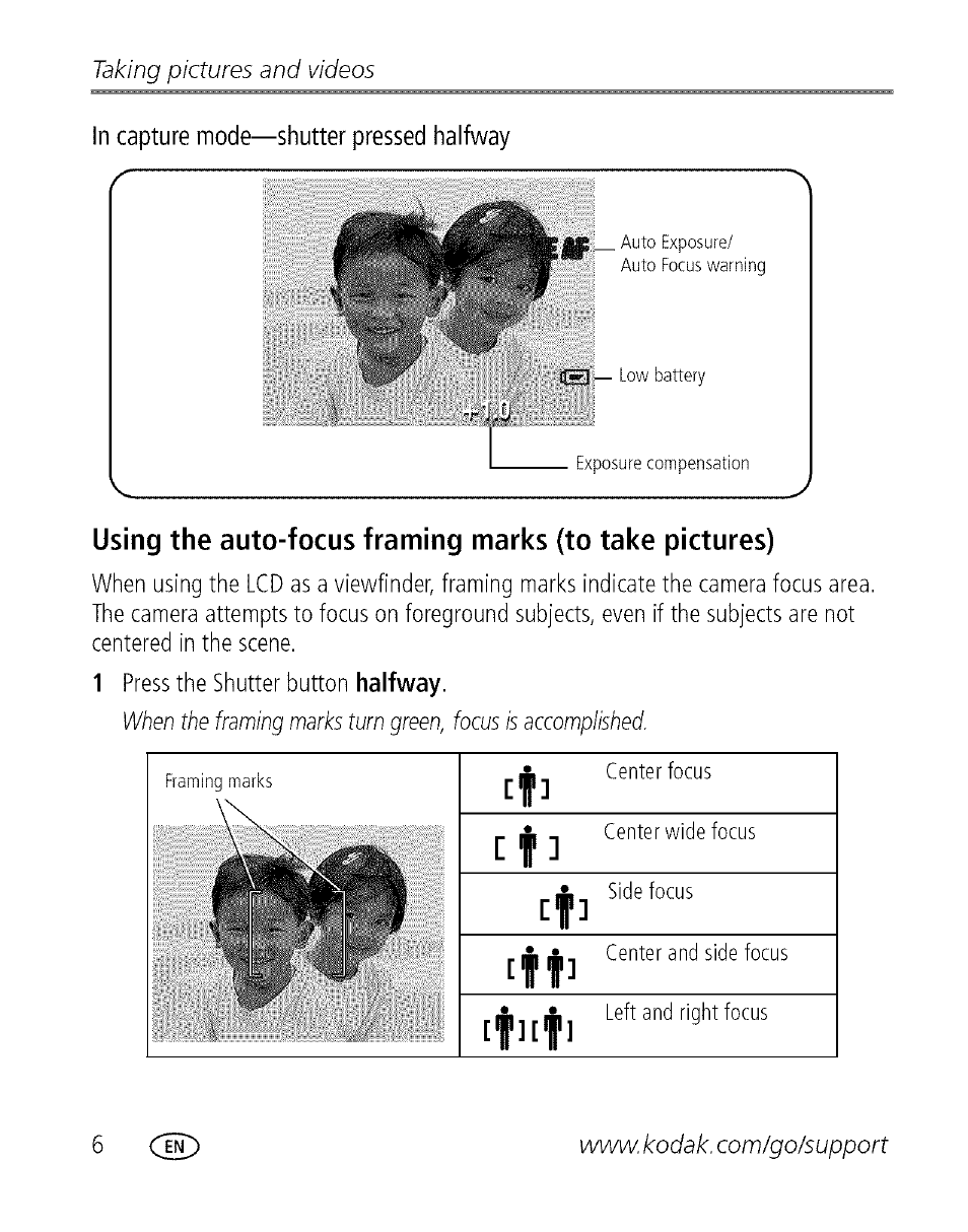 Taking pictures and videos | Kodak EASYSHARE C 503 User Manual | Page 11 / 67