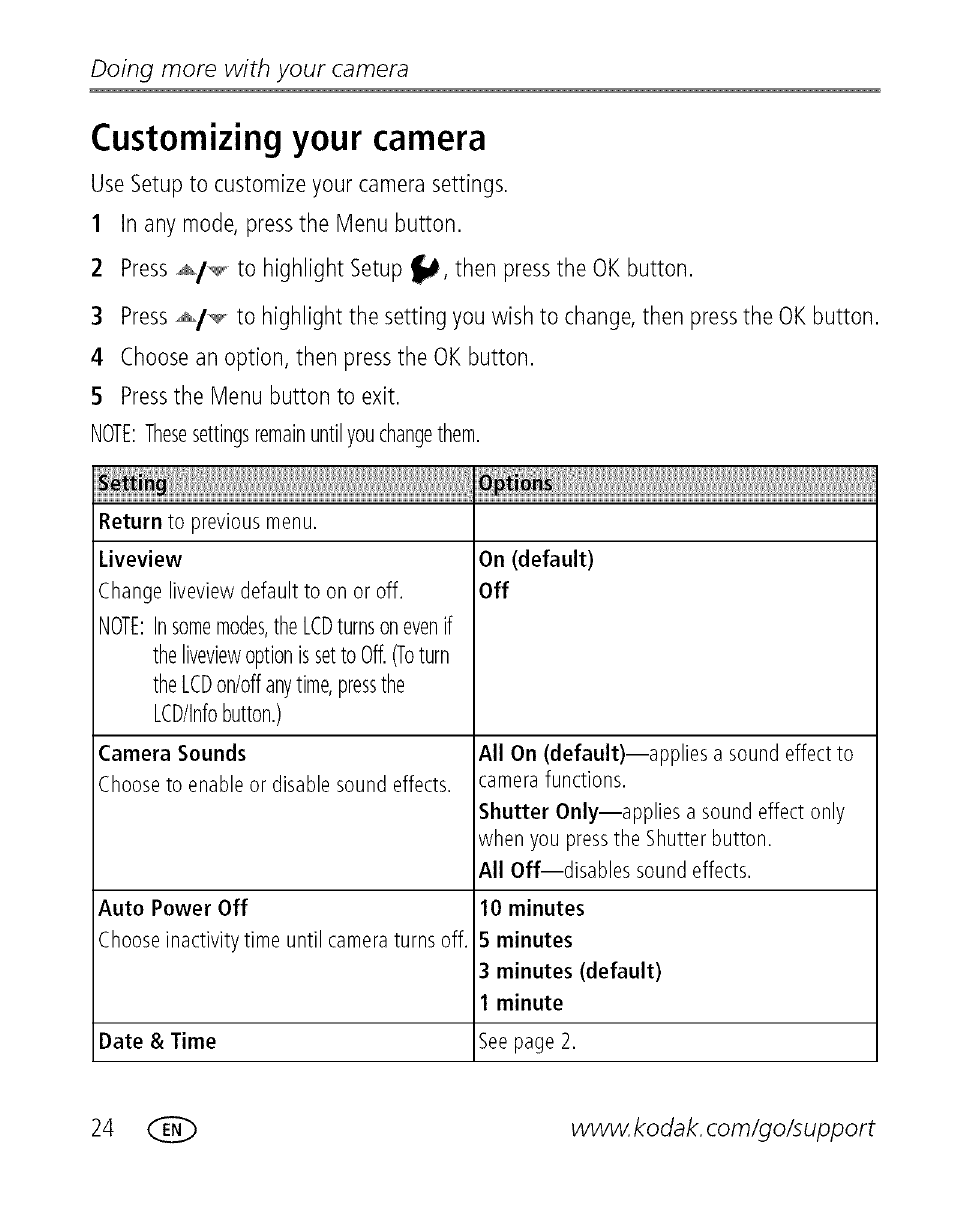 Customizing your camera, Doing more with your camera | Kodak EASYSHARE C 503 User Manual | Page 29 / 67