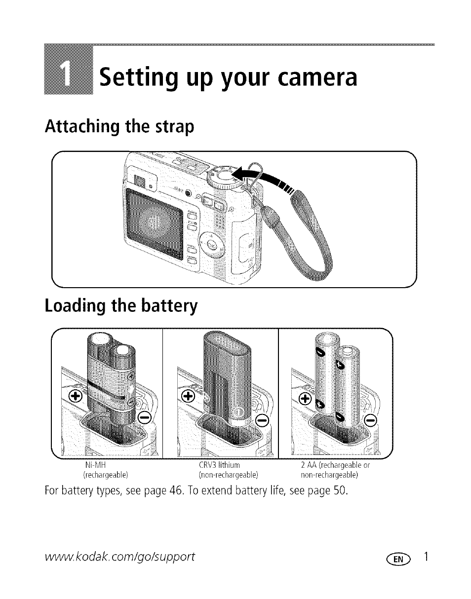 Setting up your camera, Attaching the strap, 1 setting up your camera | Kodak EASYSHARE C 503 User Manual | Page 6 / 67