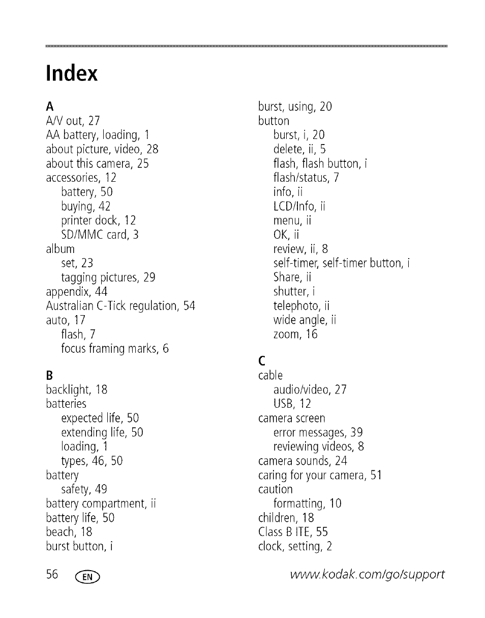 Index | Kodak EASYSHARE C 503 User Manual | Page 61 / 67