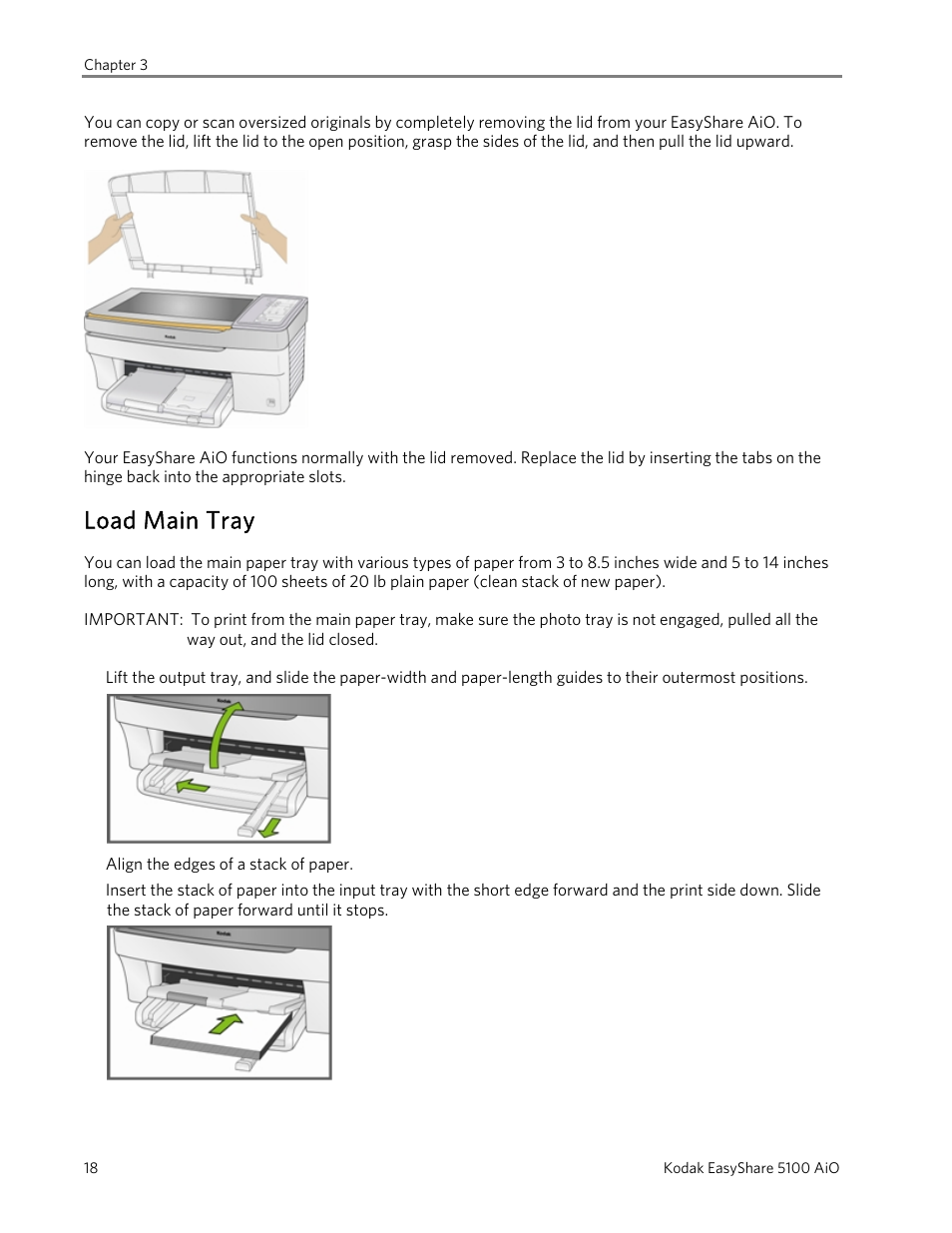 Load main tray | Kodak EasyShare 5100 User Manual | Page 22 / 86