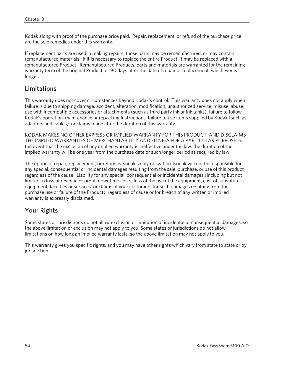 Limitations, Your rights | Kodak EasyShare 5100 User Manual | Page 58 / 86