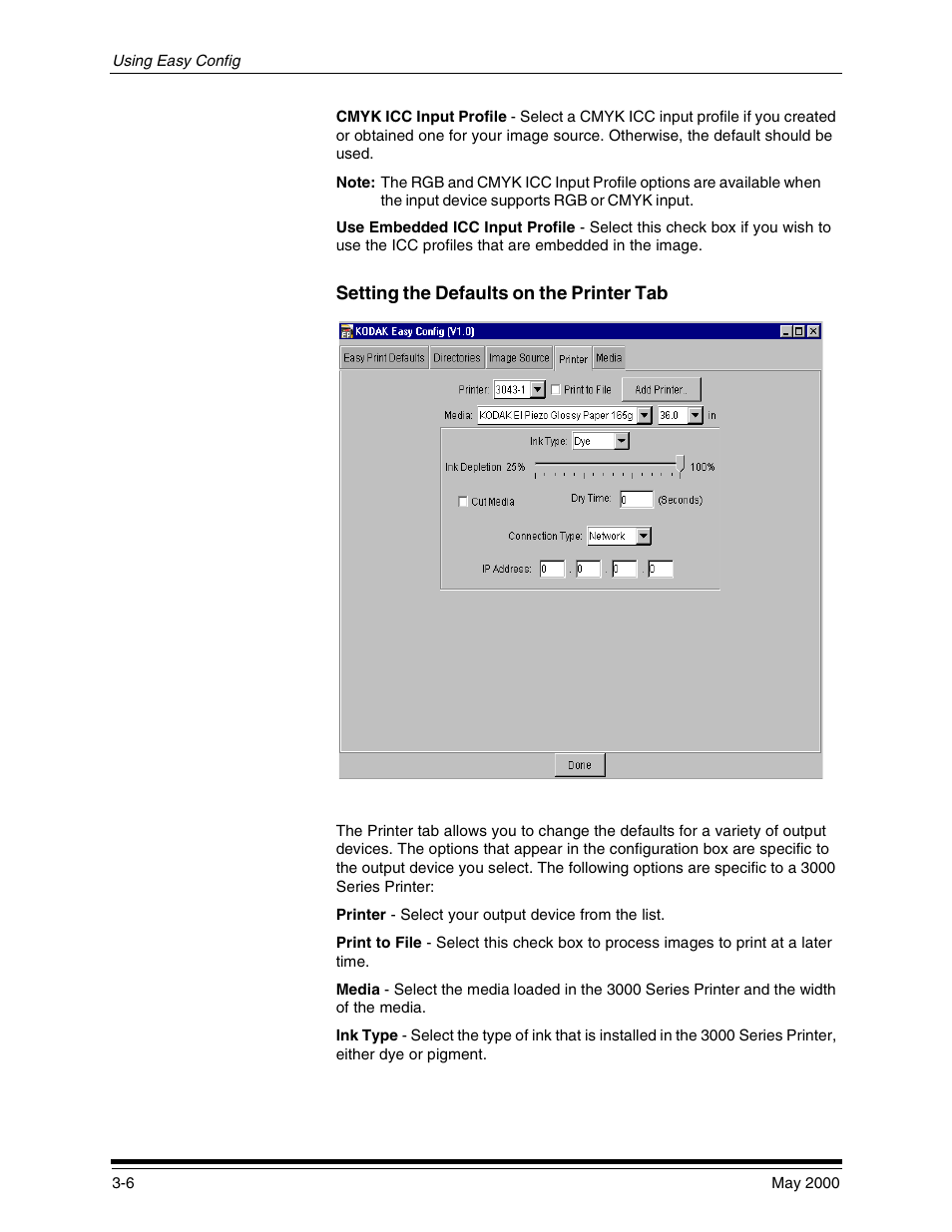 Setting the defaults on the printer tab, Setting the defaults on the printer tab -6 | Kodak 3000 User Manual | Page 22 / 36