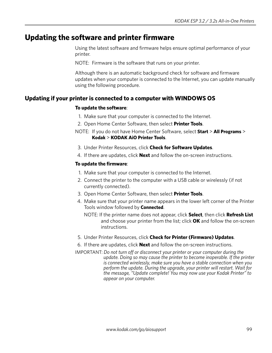 Updating the software and printer firmware | Kodak EASTMAN 3.2S User Manual | Page 105 / 123