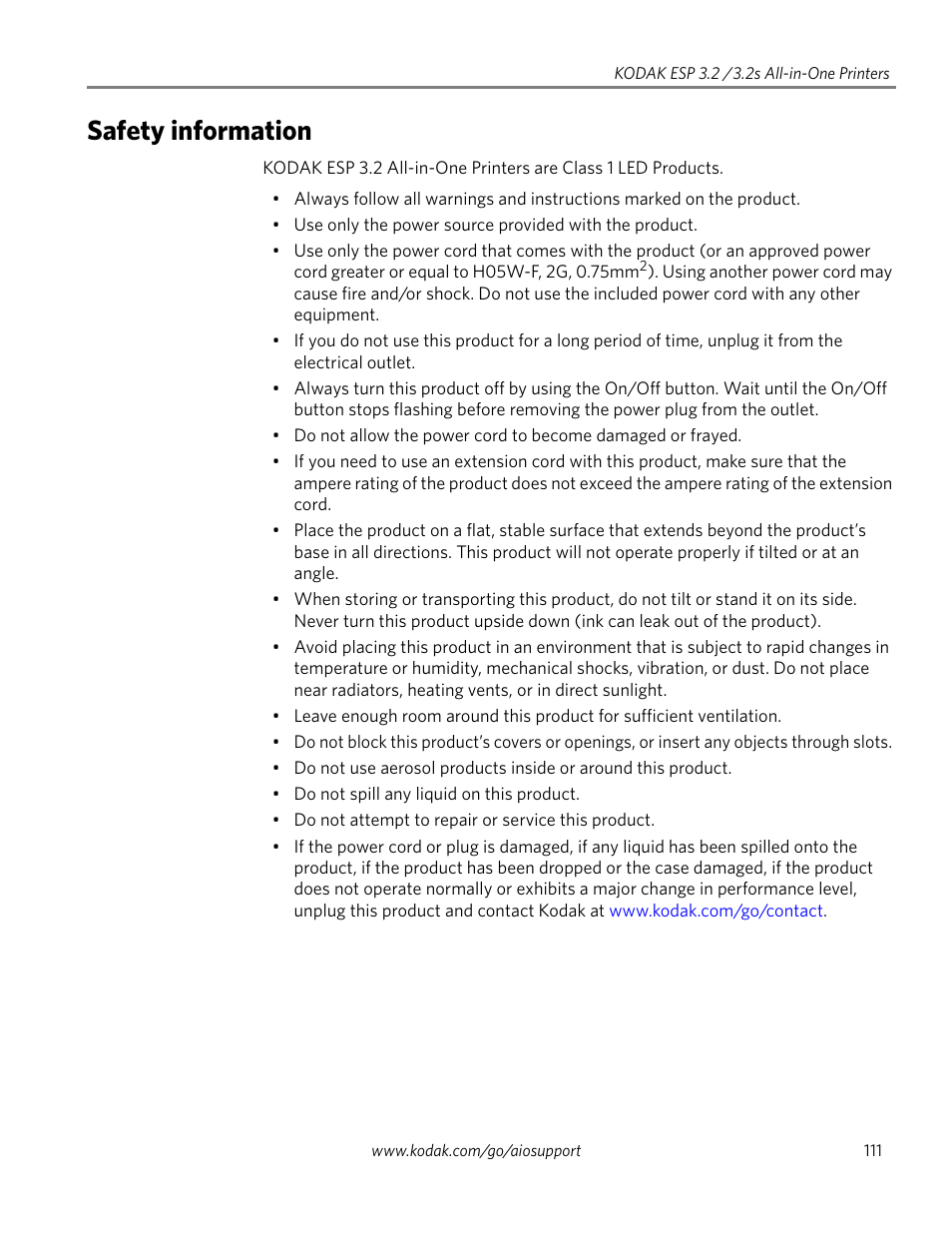 Safety information | Kodak EASTMAN 3.2S User Manual | Page 117 / 123