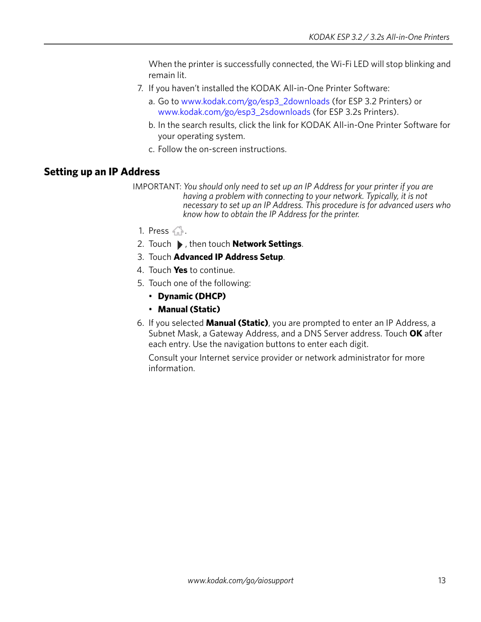 Setting up an ip address | Kodak EASTMAN 3.2S User Manual | Page 19 / 123