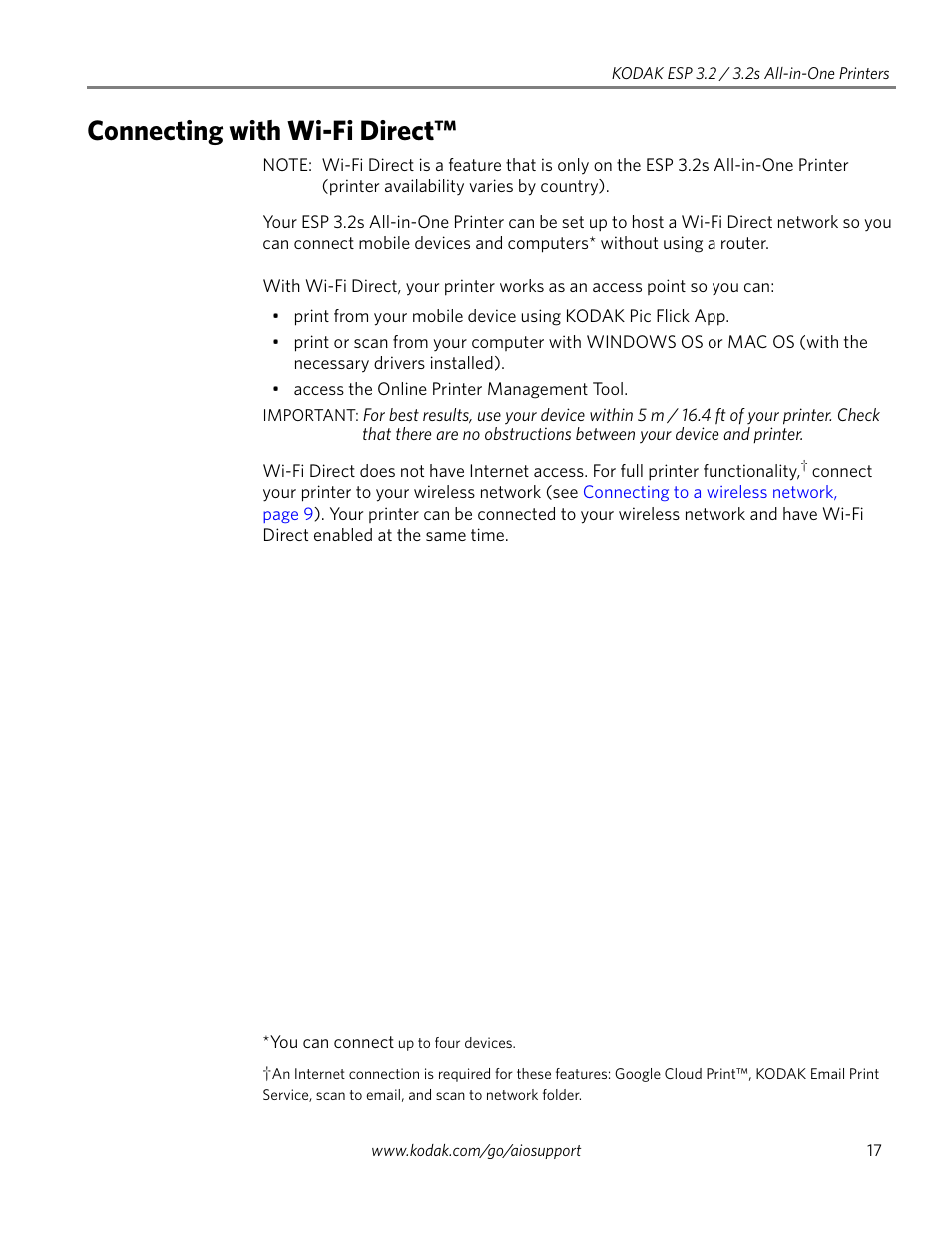 Connecting with wi-fi direct | Kodak EASTMAN 3.2S User Manual | Page 23 / 123