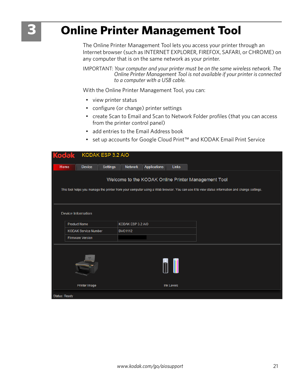 Online printer management tool, 3 online printer management tool | Kodak EASTMAN 3.2S User Manual | Page 27 / 123