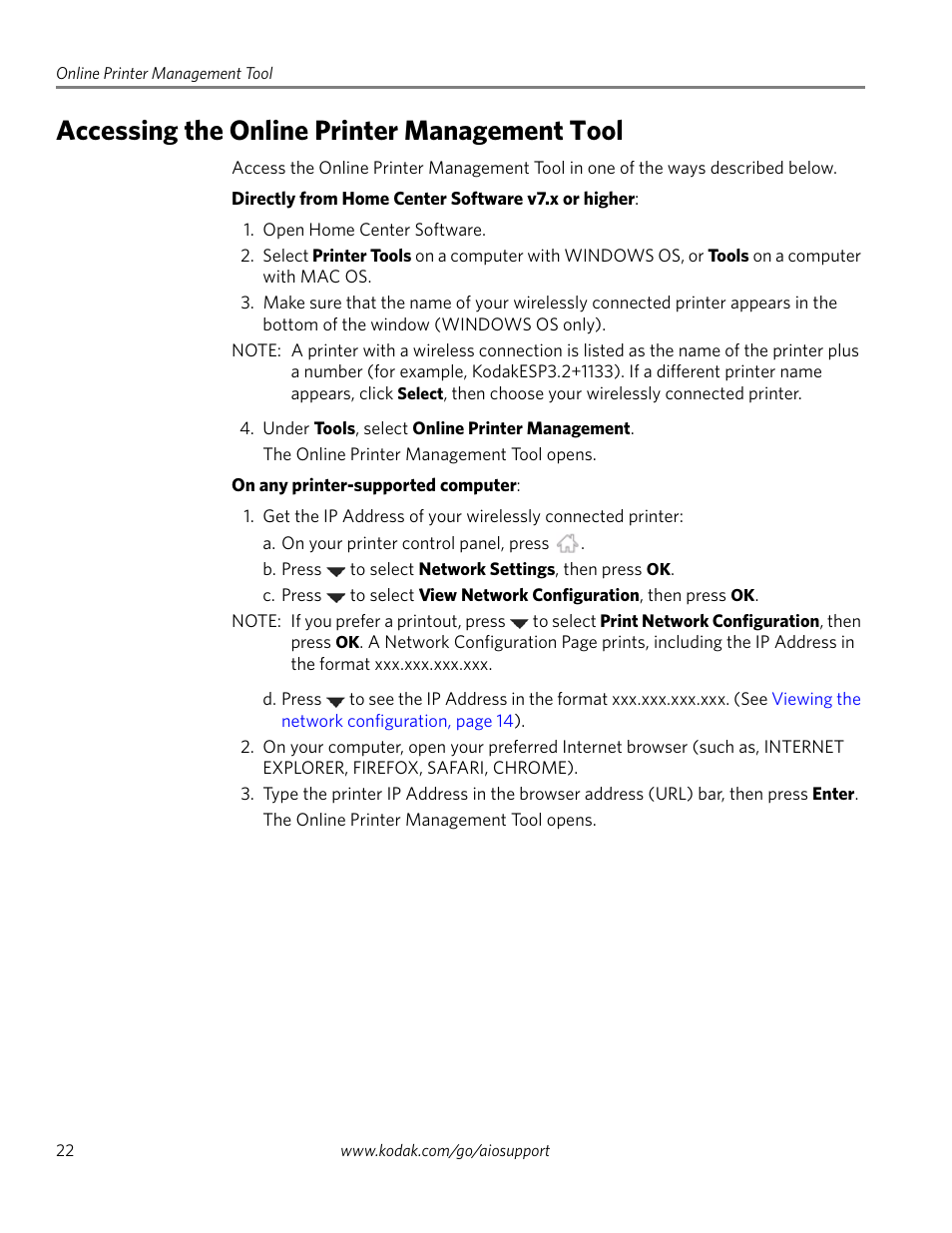 Accessing the online printer management tool | Kodak EASTMAN 3.2S User Manual | Page 28 / 123