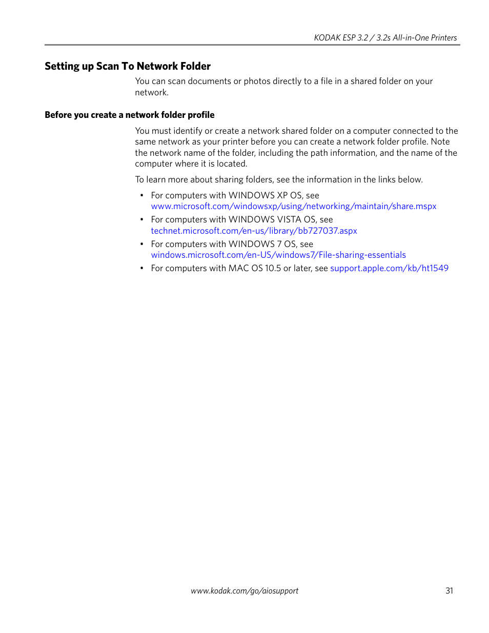 Setting up scan to network folder, Before you create a network folder profile | Kodak EASTMAN 3.2S User Manual | Page 37 / 123