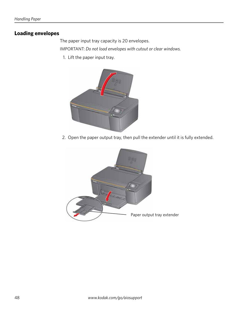 Loading envelopes | Kodak EASTMAN 3.2S User Manual | Page 54 / 123