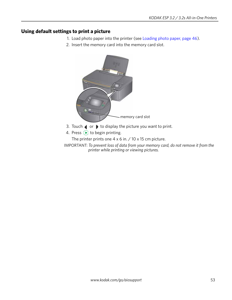 Using default settings to print a picture | Kodak EASTMAN 3.2S User Manual | Page 59 / 123