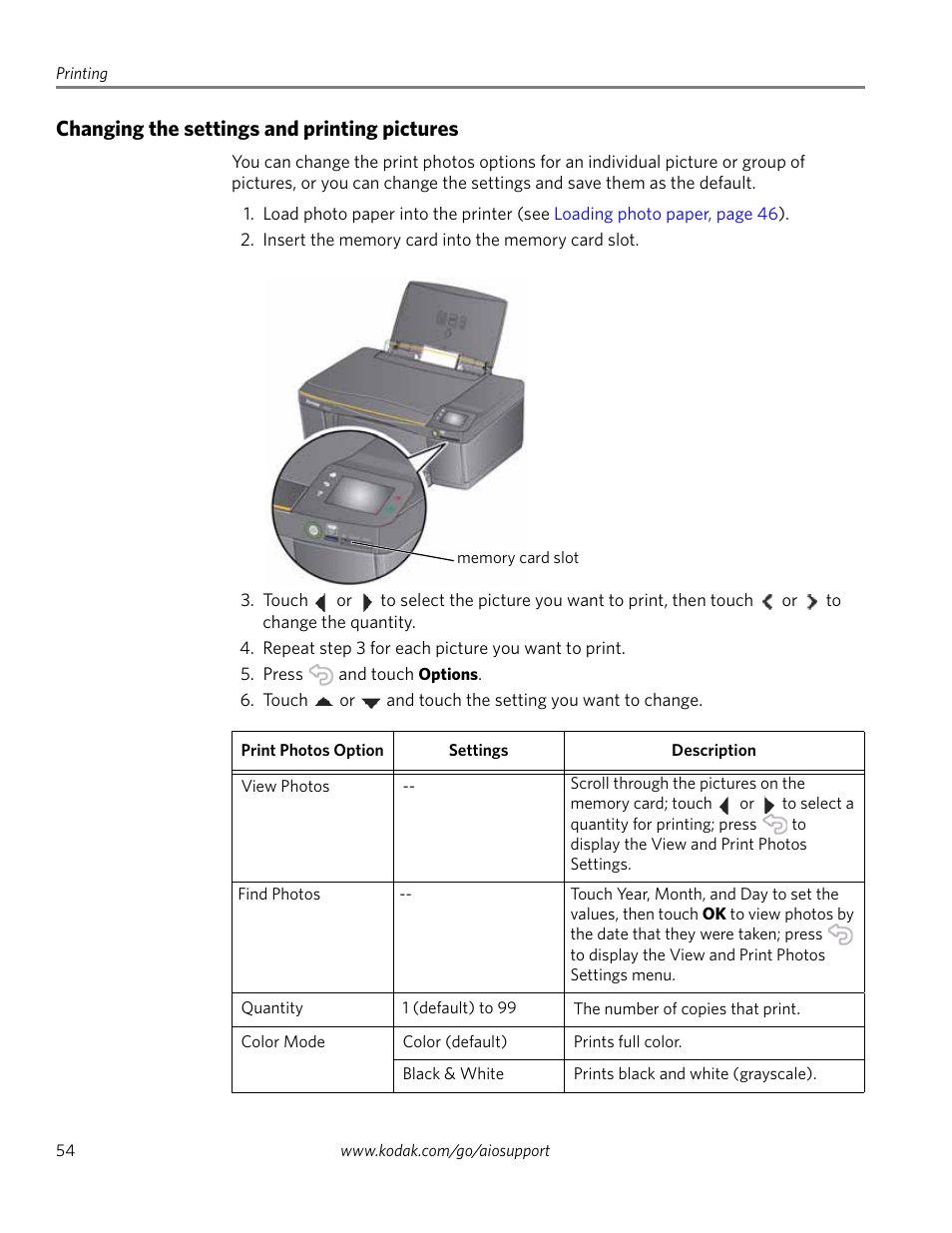 Changing the settings and printing pictures | Kodak EASTMAN 3.2S User Manual | Page 60 / 123