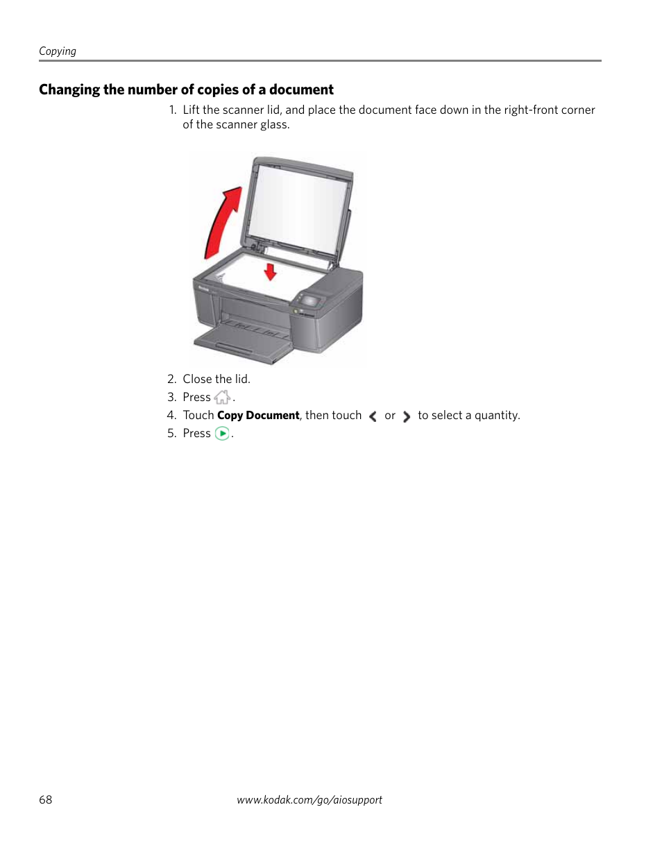 Changing the number of copies of a document | Kodak EASTMAN 3.2S User Manual | Page 74 / 123