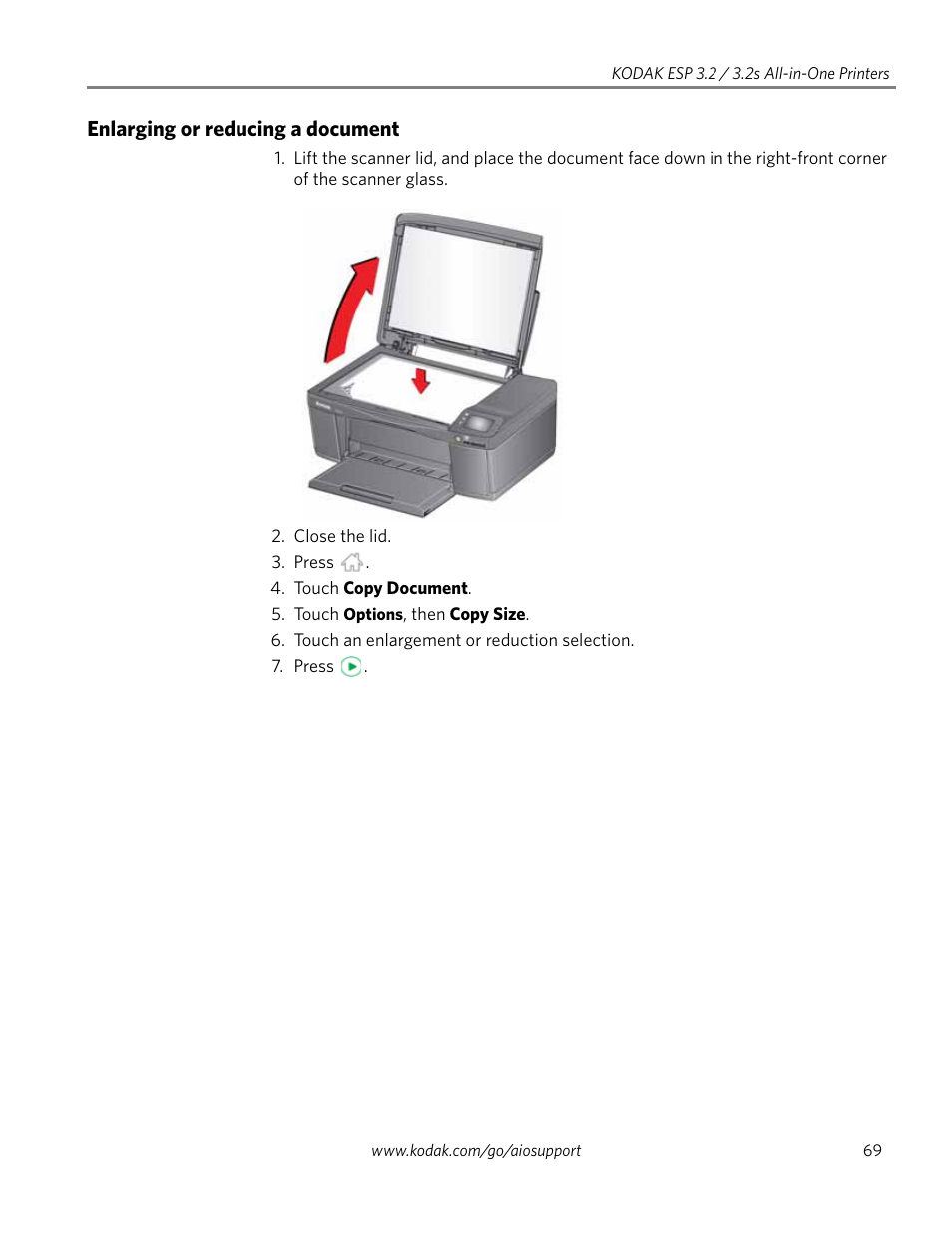 Enlarging or reducing a document | Kodak EASTMAN 3.2S User Manual | Page 75 / 123