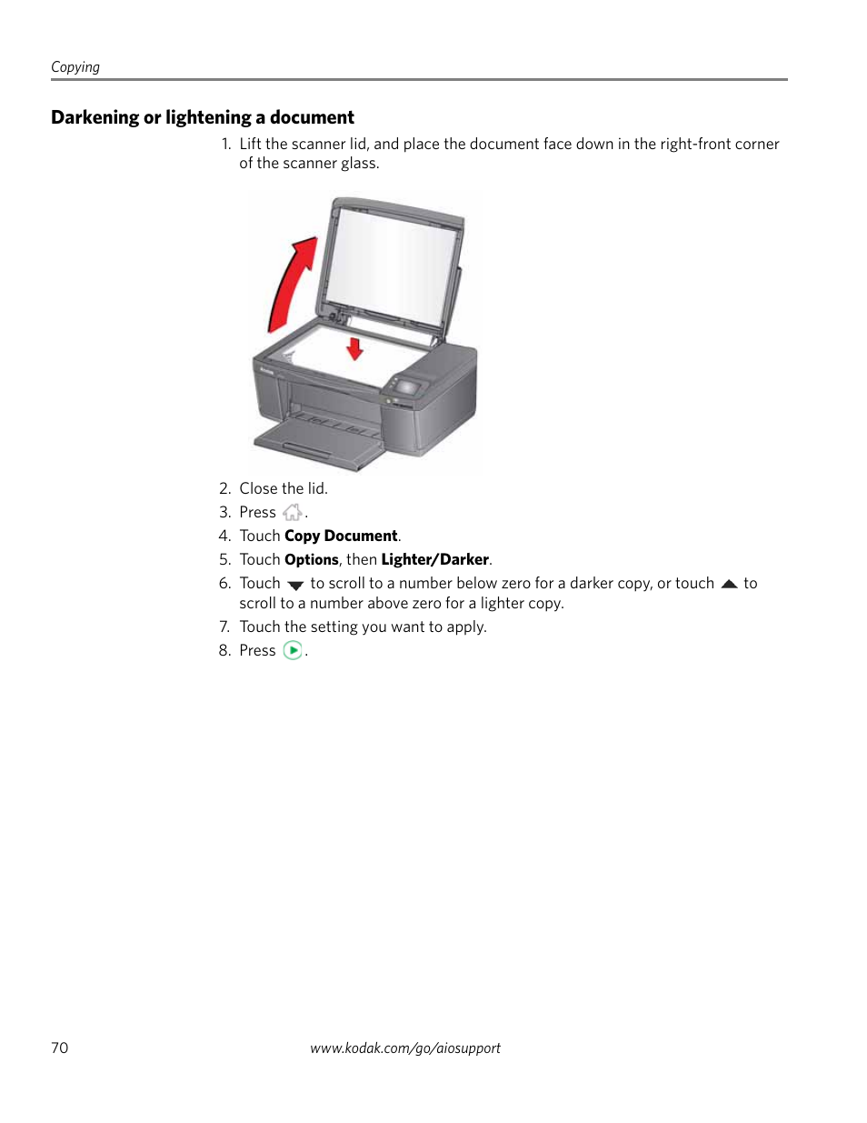 Darkening or lightening a document | Kodak EASTMAN 3.2S User Manual | Page 76 / 123