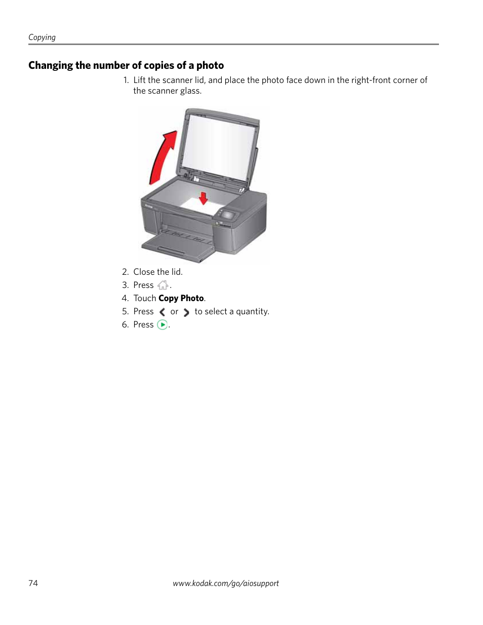 Changing the number of copies of a photo | Kodak EASTMAN 3.2S User Manual | Page 80 / 123