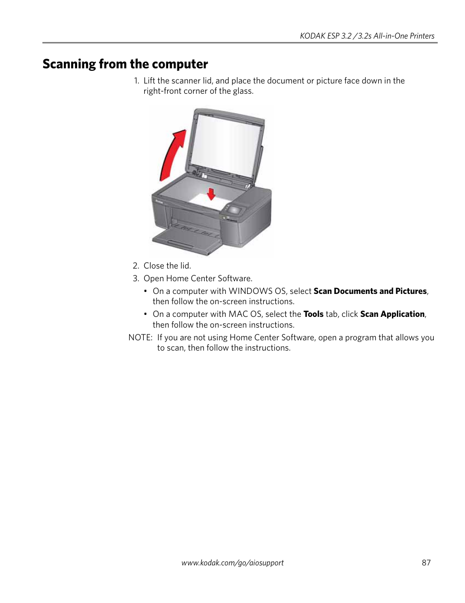 Scanning from the computer | Kodak EASTMAN 3.2S User Manual | Page 93 / 123