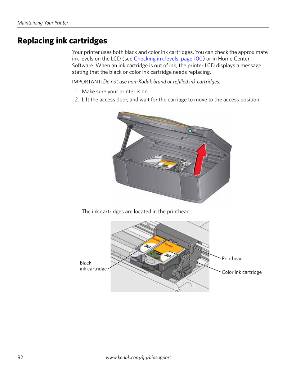 Replacing ink cartridges | Kodak EASTMAN 3.2S User Manual | Page 98 / 123