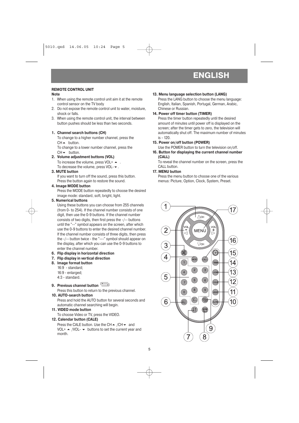 English | Vitek VT-5010 SR User Manual | Page 5 / 20