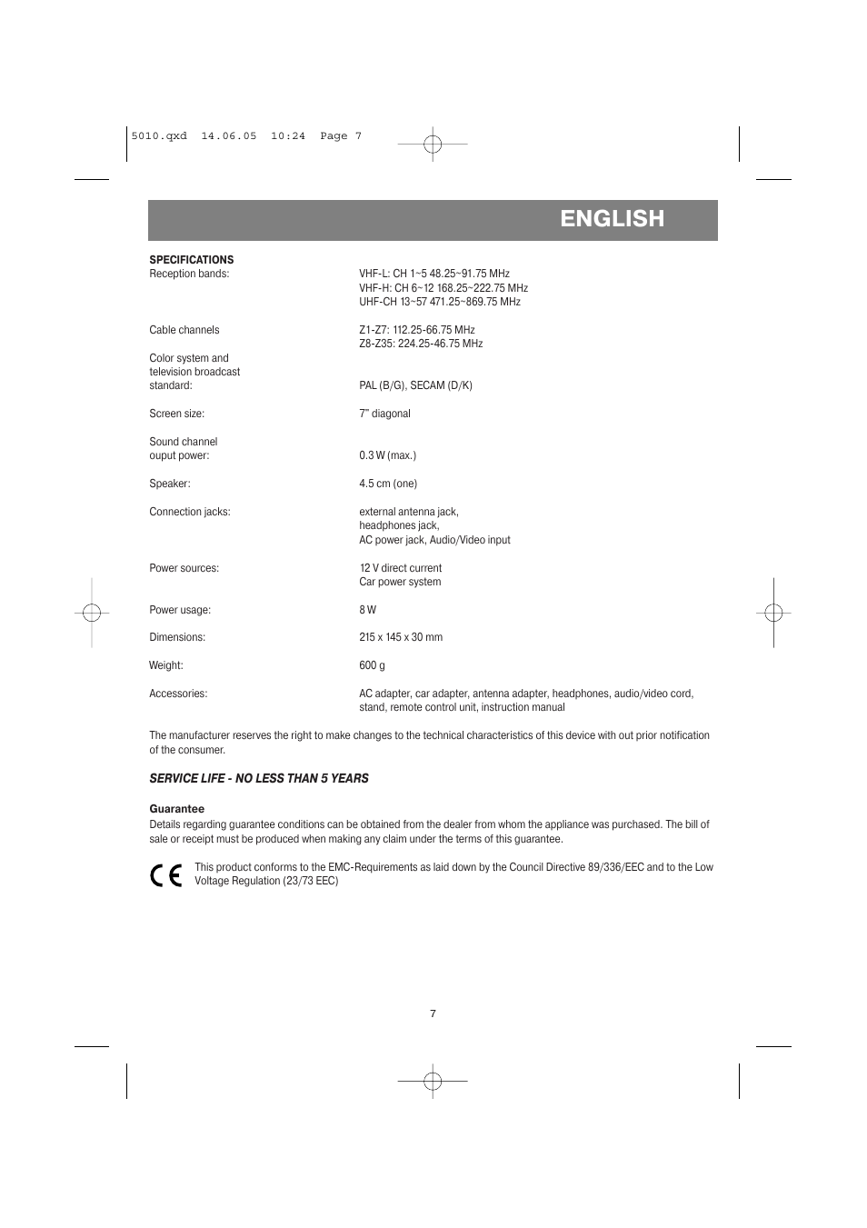 English | Vitek VT-5010 SR User Manual | Page 7 / 20