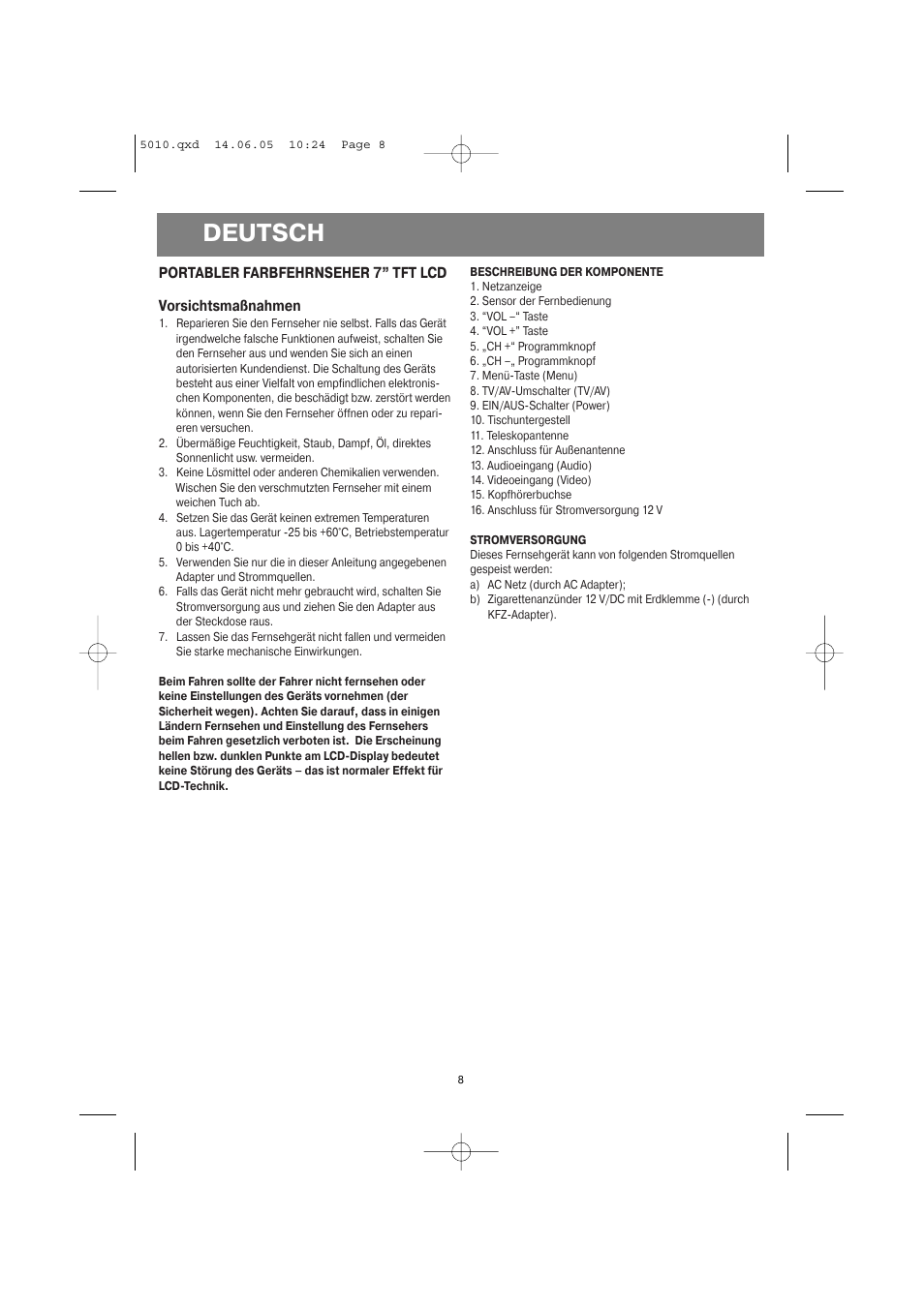 Deutsch | Vitek VT-5010 SR User Manual | Page 8 / 20