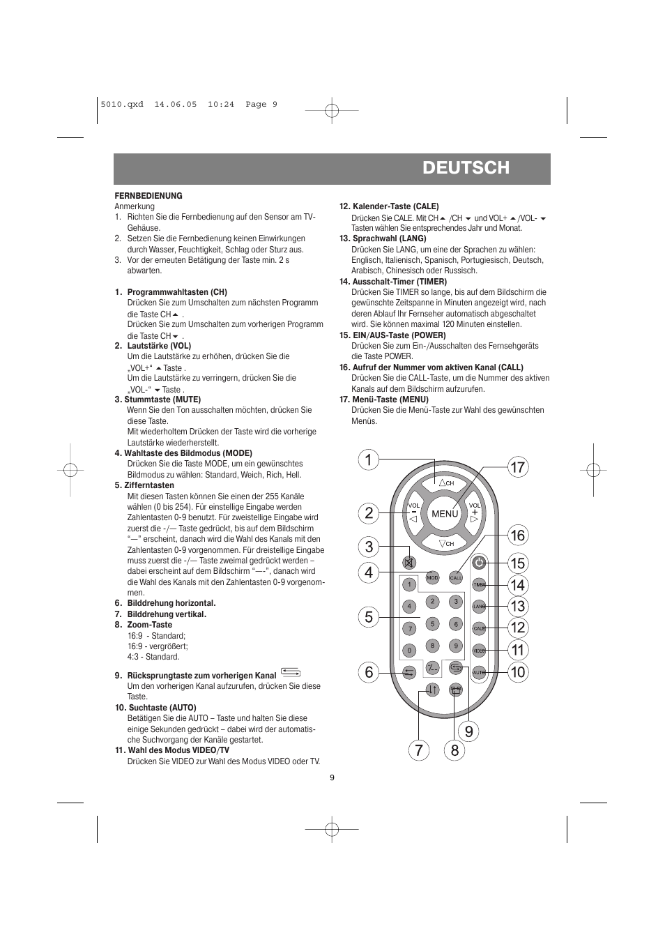 Deutsch | Vitek VT-5010 SR User Manual | Page 9 / 20