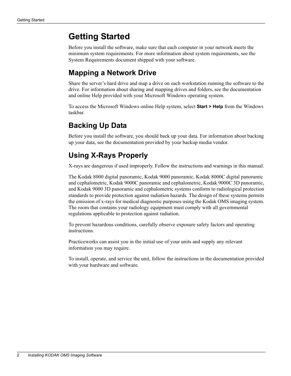 Getting started, Mapping a network drive, Backing up data | Using x-rays properly | Kodak OL400-10 User Manual | Page 4 / 12