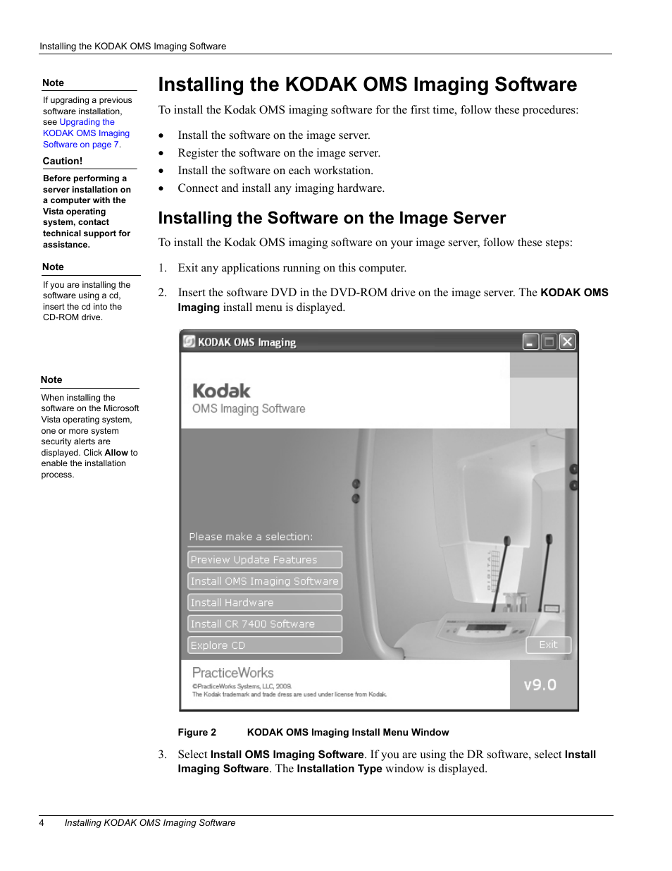 Installing the kodak oms imaging software, Installing the software on the image server | Kodak OL400-10 User Manual | Page 6 / 12