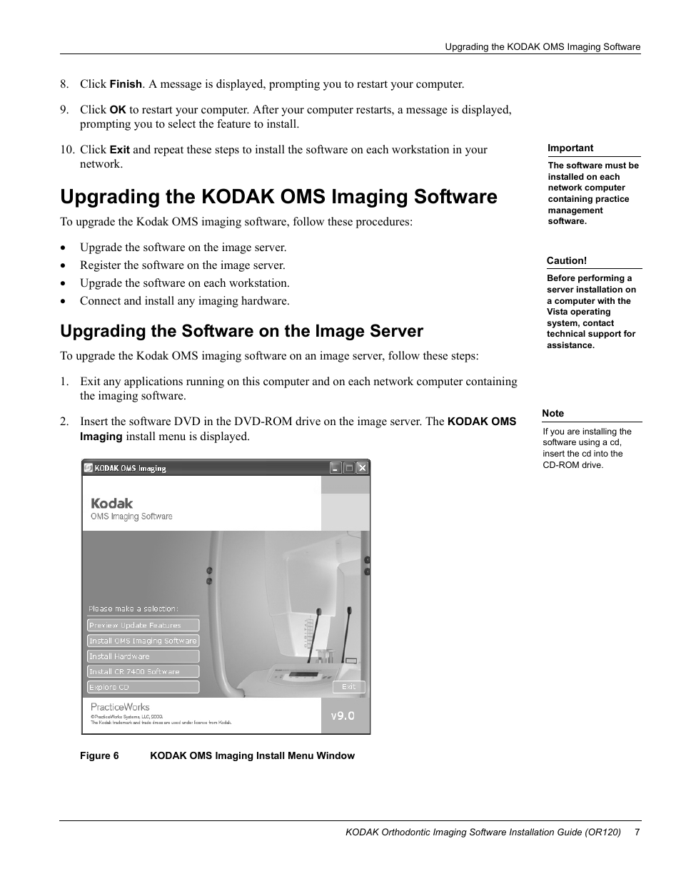 Upgrading the kodak oms imaging software, Upgrading the software on the image server | Kodak OL400-10 User Manual | Page 9 / 12